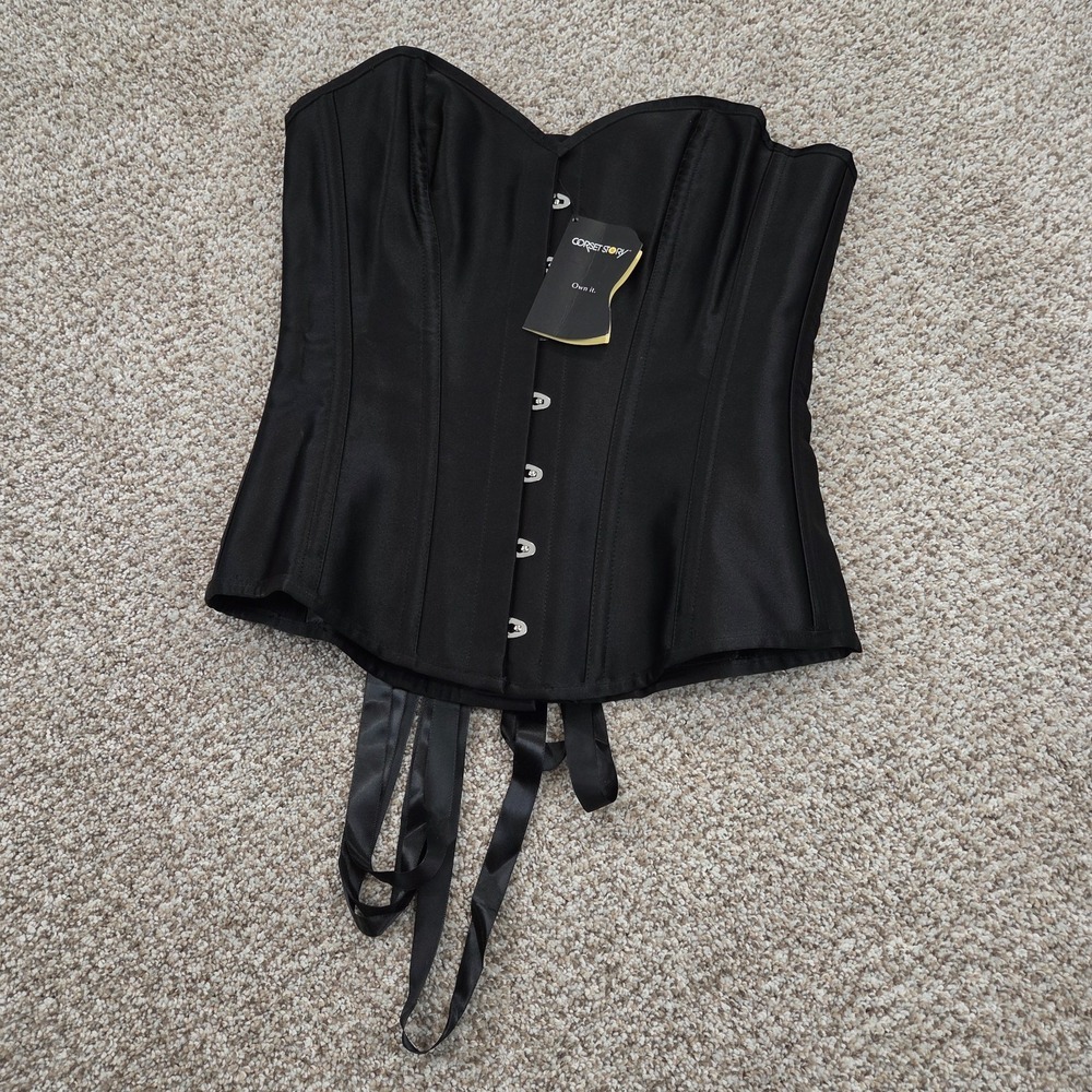 NWT Corset Story Long Line Black Satin Expert Waist Training Overbust Corset  16